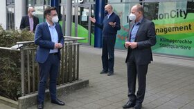 Thomas Kutschaty und André Stinka im Austausch mit Burkard Drescher (ICM) und Oberbürgermeister Bernd Tischler