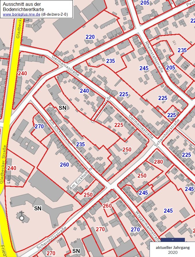 Karte der Innenstadt Bottrop